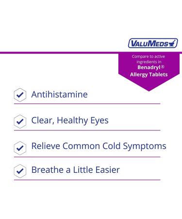 ValuMeds Allergy Medicine - 600 Tablets, Antihistamine Diphenhydramine HCl 25mg - Relief for Children and Adults, Itchy Eyes, Runny Nose, Sneezing - Buy Online on GoSupps.com