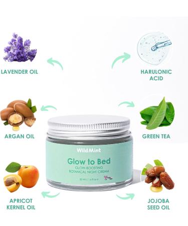 WildMint Glow to Bed Natural Facial Night Cream | Hydrating Moisturiser for Dry Menopause & Mature Skin | Anti-Aging Skin Care with Hyaluronic Acid | UK Vegan Face Cream for Sensitive Skin 50ml - Buy Online on GoSupps.com