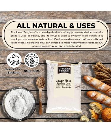 Fresh Chakki Milled Jowar Flour (2lbs) 0.91 Kg 100% Natural Sorghum Flour Salt-Free | No Colors | NON-GMO | for Cooking Rotis Bhakri Cheela Dosa Pancakes - Buy Online on GoSupps.com