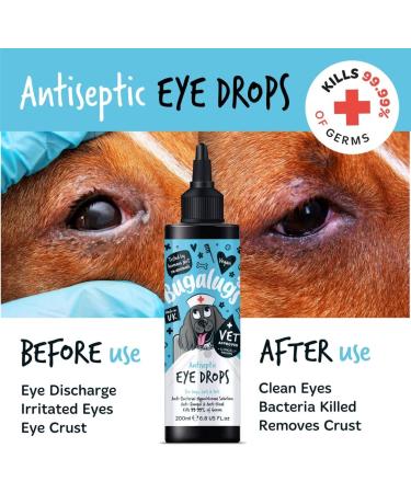 BUGALUGS Dog Eye Drops for infection 200ml Antiseptic eye drops for dogs puppy & cats. Antibacterial First aid for dry itchy irritated gunky & tear stain eyes. Eye Wash Cleaner Cat 200ml - Buy Online on GoSupps.com