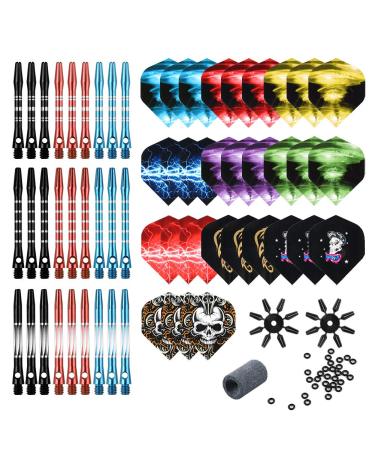 Tezoro Dart Accessories Kit Including Aluminum Dart shafts Dart Flights Flight Savers Sharpener O-Rings -Bulk Pack of 104 Pieces