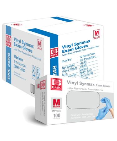 Basic Medical Synmax Vinyl Exam Gloves - Latex-Free & Powder-Free - Medium BMPF-3002(Case of 1 000)
