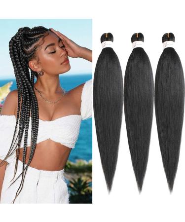 Xtrend 3 Packs 30 Inch Long Pre Stretched Braiding Hair EZ Braiding Hair Extensions for Box Braids Hot Water Setting Soft Yaki Texture Kanekalon Crochet Hair Extensions for Braiding (3Packs 1B#) 30 Inch (Pack of 3) 1B#