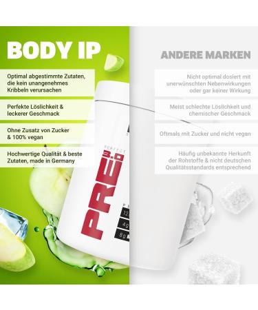 Body IP Perfect Pre 3.0 Green Apple - Vegan Pre Workout Shake | High-Dose Pump Booster | 20 Portions | Lactose-Free & Aspartame-Free | Made in Germany - Buy Online on GoSupps.com