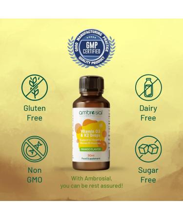 AMBROSIAL Vitamin D3 K2 Drops - for Adults and Kids (Pack of 1-30ml) 1.05 Fl Oz (Pack of 1) - Buy Online on GoSupps.com