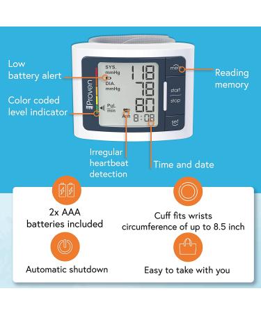 iProven Wrist Blood Pressure Monitor with Large LCD Display - Portable & Easy to Use - Adjustable Cuff 5.3-8.5 Inch - Automatic Machine with Irregular Heartbeat Detection - Buy Online on GoSupps.com