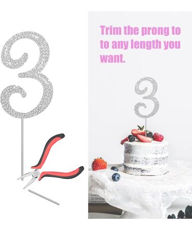 KINBOM Number Cake Topper 4inch Birthday Cake Toppers Numbers Metallic Glitter Rhinestones Cake Topper for Party Anniversary Celebration Birthday Wedding Bling Cake Decorations (Silver 3) - Buy Online on GoSupps.com