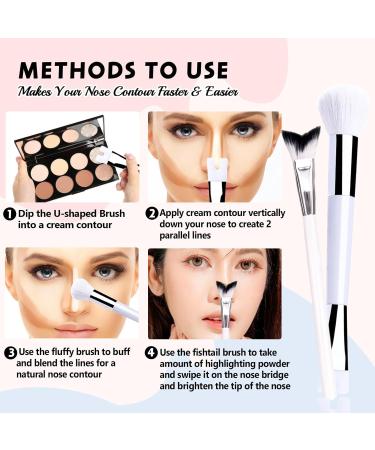 NATOSU 2 Piece Nose Contour Brush Set 2 in 1 U Shaped Brush and Fluffy Brush for Shaping and Defining the Nose Fishtail Highlighter Brush for Nose Shine - Buy Online on GoSupps.com