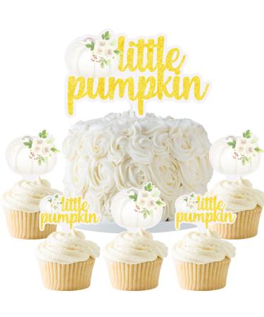 Little Pumpkin Cake Cupcake Topper Sweet Fall Baby Shower Decoration Autumn Themed Gender Reveal 1st Birthday Party Supplies White