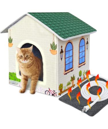 PAIGTEK Heated Cat Houses for Indoor Cats,Outdoor Weatherproof Cat House with Heated Pet Pad, Providing Safe Feral Outdoor Cat House for Cats Easy to Assemble Cat Shelter
