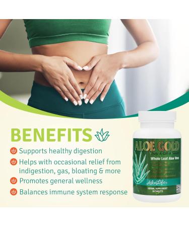 Aloe Life Aloe Gold Tablets - Immune Support & Digestive Health - Certified Organic Aloe Vera - 90 Tablets - Buy Online on GoSupps.com