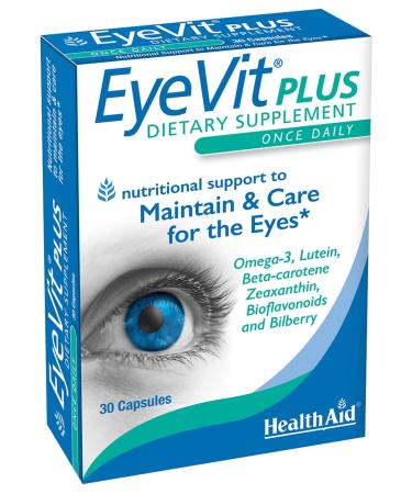 EyeVit Plus Once-Daily Eye Health Supplement | 30 Capsules | Contains Omega-3 Lutein Beta-Carotene Zeaxanthin Bioflavonoids & Bilberry