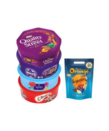 Tilz Cadbury Christmas Chocolate Boxes Bulk Pack of 5 - 1 Orange Chocolate Box - 1 Pink Chocolate Jar - 1 Quality Street Chocolates - 1 Celebrations Chocolate Box