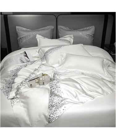 Embroidery Satin 1200TC 100% Egyptian Cotton Luxury Bedding Set Chic Duvet Cover Set Quilt Cover Bed Sheet Set Pillowcases Bedding Set (Beige King 220X240cm 4pcs) - Buy Online on GoSupps.com