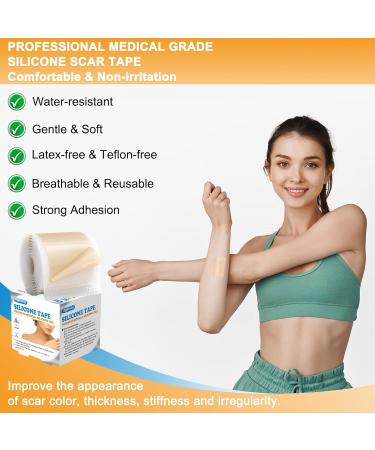 Silicone Scar Sheets & Gel Tape Roll - Reusable Waterproof Scar Removal for C-Section Keloid & Stretch Marks - 1.6 x 59 - Buy Online on GoSupps.com