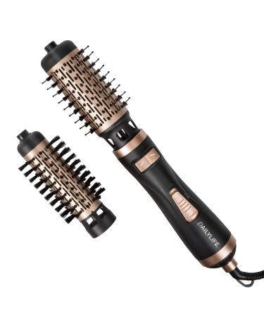 DAILYLIFE Blow Dryer Brush  Rotating Hair Dryer Brush with 2 Brushes (1.5& 2)  4-in-1 Hot Air Brush and Styler Volumizer for Drying  Curling  Straightening  Comb  Black & Gold