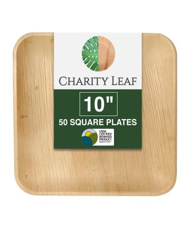 Charity Leaf Compostable 10" Square Palm Leaf Dinner Plates (50-pack) | Premium, 100% Natural, Disposable, Eco Friendly, Heavy Duty | Perfect for Parties, Weddings, BBQs, Charcuterie & Catering Events 50 10" Square