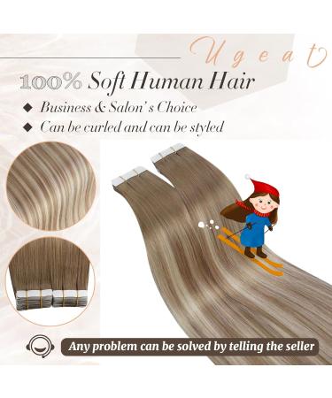 Ugeat Real Hair Tape Extensions - Blonde Light Brown Balayage - 55cm (20 Pieces 50g) - Invisible & Seamless - Buy Online on GoSupps.com