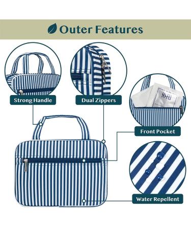 Pavilia Hanging Toiletry Bag - Travel Toiletries Organizer for Men and Women, Foldable Roll-up Design, Water Resistant with Mesh Pocket (Navy Stripe) - Buy Online on GoSupps.com