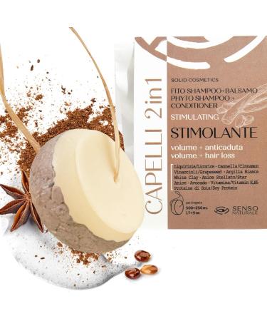 Senso Naturale Solid Shampoo and Conditioner Anti-Hair Loss Stimulating for Fragile Hair Stimulates Hair Growth 100% Organic Natural and Vegan pH 4.5-5.5 (2 in 1)