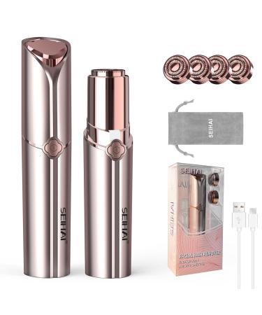 Facial Hair Removal for Women Hair Removal Device(2023 Deluxe) SEIHAI Rechargeable Hair Remover/face shavers Facial Hair Remover for Upper Lip Chin Included 4 x Replacement Heads Gold Hair Removal Device(with 4 Replacement Heads)