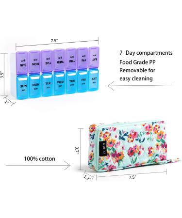 Weekly Pill Organizer 2x Daily - Zumd 7 Day Travel Case with Quilted Zipper Cute Floral Design for Vitamins & Medications - Buy Online on GoSupps.com