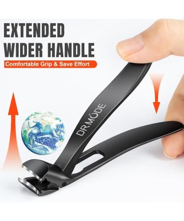 DRMODE Nail Clippers for Thick Nails with Catcher - Wide Opening Precision Clipper for Men and Women - Heavy Duty Angled Head Black - Buy Online on GoSupps.com
