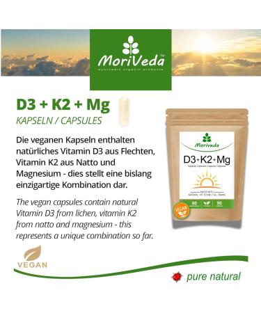 MoriVeda Vitamine D3 + K2 MK7 v gane avec 7000 UI de D3 et 200 g de K2 90 g lules R serve hebdomadaire hautement dos e avec magn sium Fabriqu en Allemagne formule v g tale - Buy Online on GoSupps.com