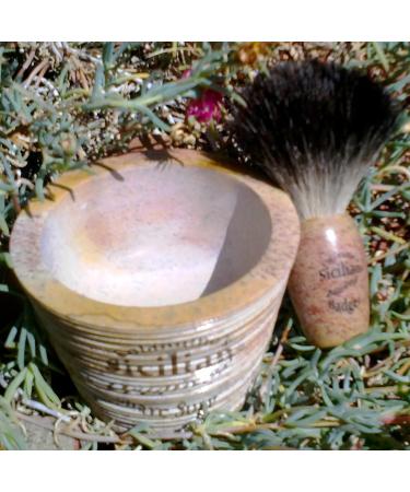 Colannino's Sicilian Soapstone Shavebowl & Black-Tip Badger-Hair Brush Set (Antique Brown Lettering)