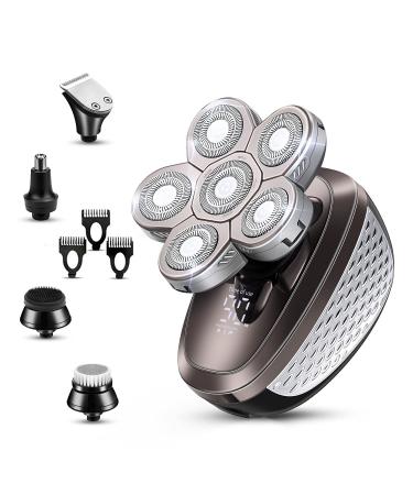 Electric Razor for Men 5 in 1 Men's Electric Shaver Kit Touch Sensing 6 Heads LCD Waterproof Rechargeable Razor Beard Trimmer Bald Shaver Body Razor 5-in-1-grey