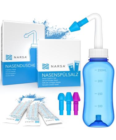 Nasal shower set Narsa 30x nose rinsing salt 3 attachments for adults and children nasal rinsing can for nasal cleaning and nose rinse in colds and allergy