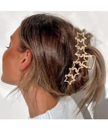 Brinie Stars Gold Metal Hair Claw Clips - Pack of 2 | Large Non-slip Jumbo Hair Clips for Women and Girls - Hollow Hair Catch Barrettes - Buy Online on GoSupps.com
