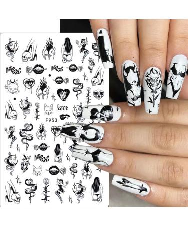 10 Sheets Halloween Nail Art Stickers | Ghost Skull Butterfly & Snake Designs | 3D Self-Adhesive Nail Decals for Women & Girls - DIY Acrylic Nail Decorations - Buy Online on GoSupps.com