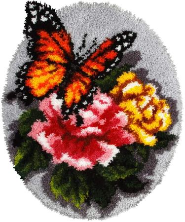 MeetBSelf Latch Hook Rug Kit Floral Butterfly 20.4X20.4 in