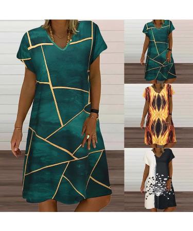 BOXIACEY Women's Geometric Print Casual Summer Dress - V Neck Short Sleeve T-Shirt Maternity Dress in Yellow (X-Large) - Buy Online on GoSupps.com