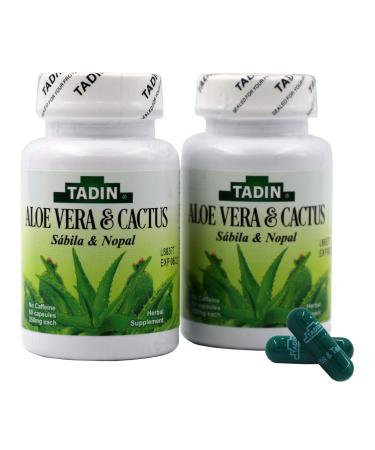 TADIN Aloe Vera and Cactus Capsules, Helps Relieve Constipation, Helps Eliminate Toxins, 60 Count (Pack of 2)