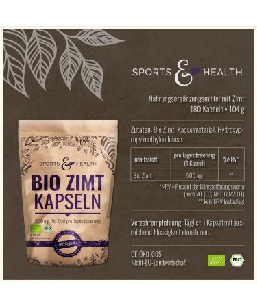 Organic Cinnamon Capsules - High Dose 180 Veggie Capsules | 500mg Daily | Allergen-Free & Vegan | 100% Pure Cinnamon Supplements - Buy Online on GoSupps.com
