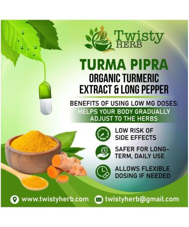 Twisty Herb - Organic Turmeric Extract & Long Pepper 500mg 60 Vegetarian Capsules Vegan Organic Turmeric Curcuma Ayurvedic Herbal Supplement. - Buy Online on GoSupps.com