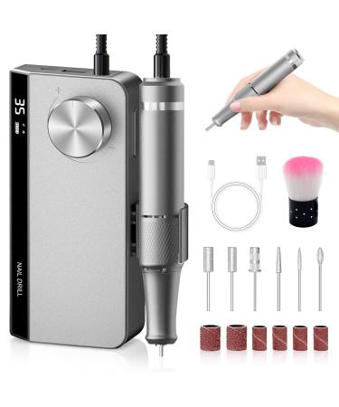 Portable Nail Drill Professional 35000 RPM  Rechargeable Electric Nail E File Machine for Acrylic Nails Gel Polishing Removing  Cordless Nail Drill for Home Salon Grey-2023