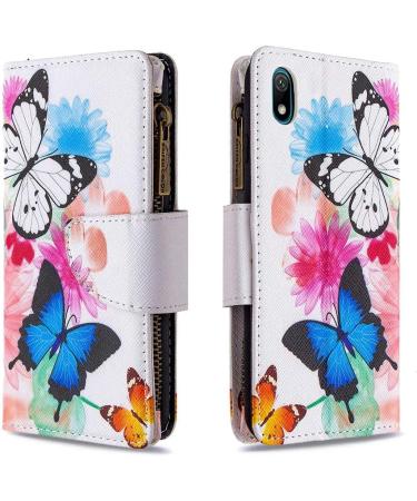 Miago Colorful Butterfly Flower Leather Case for Huawei Y5 2019 - 9 Card Slots Zip Flip Wallet Cover - Buy Online on GoSupps.com