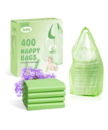 Biodegradable Baby Disposable Diaper Bags,400 Counts Light Lavender Scent YALANLE Diaper Sacks with Tie-Close Handles Easy Dispenser Box Great for Nursery Soiled Diapers or Pet Poop Bag Green 400 Count (Pack of 1)