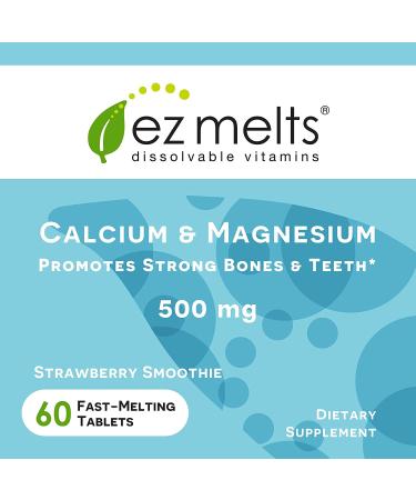 EZ Melts Calcium & Magnesium with Vegan D3 500mg | 60 Fast Dissolve Tablets | Natural Strawberry Flavor | Vegan Formula | Zero Sugar - Buy Online on GoSupps.com