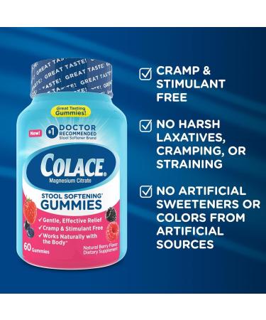 Colace Stool Softener Gummies Gentle Dependable Constipation Relief Magnesium Citrate Gummies No.1 Doctor Recommended Stool Softener Brand Berry Flavored 60ct (Pack of 2) 60 Count (Pack of 2) - Buy Online on GoSupps.com