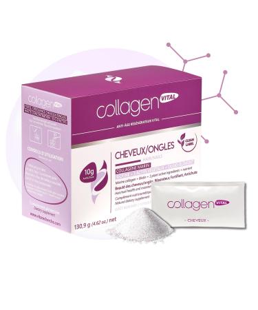 Collagen Vital - Collagen Vital Cheveux & Ongles - Biopeptides de Pur Collag ne Marin - Pr vention R paration Protection et Pr servation - Fabrication Fran aise - 15 Sachets 130g