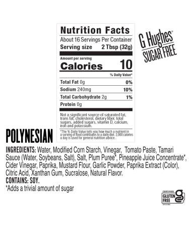 G Hughes Sugar Free Polynesian Sauce (3 Pack) | Gluten-Free, Low Carb, Vegetarian Dipping Sauce with Sweet, Sour, and Tangy flavors - Perfect for Reduced Sugar Lifestyles - Buy Online on GoSupps.com