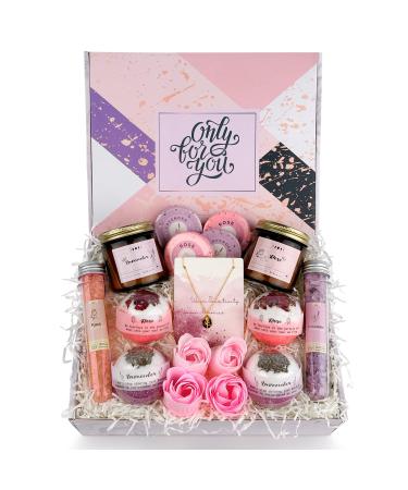Women Spa Gift Basket  18PCS Birthday Gift for Women from Daughter  Son  Husband  Bath Body Spa Gift for Mother  Friends  Female  Sisters  Relaxing Self Care & Get Well Gift - Rose Lavender Spa Set Lavender and Rose Bath...