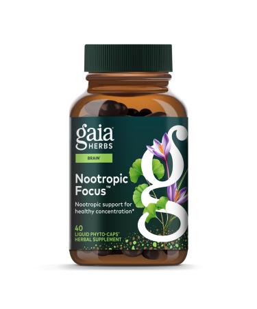 Gaia Herbs Nootropic Focus - Brain & Cognitive Support Supplement to Help Maintain Healthy Concentration* - with Saffron Lemon Balm & Spearmint - 40 Liquid Phyto-Capsules (20 Servings) 40 Count (Pack of 1)