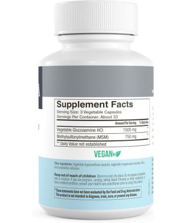 FREEDA Glucosamine MSM Vegan Joint Flexibility & Mobility Supplement Vegetarian Glucosamine Without Shellfish Supports Joint Function Third-Party Tested (100 Capsules) 100 Count (Pack of 1) - Buy Online on GoSupps.com