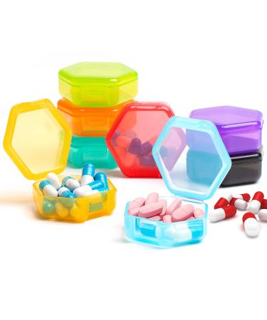 8 Pack Small Pill Organizer Travel Pill Box Portable BPA Free Mini Pill Case for Pocket Pills Medication & Vitamins Holder (Vivid Colors)