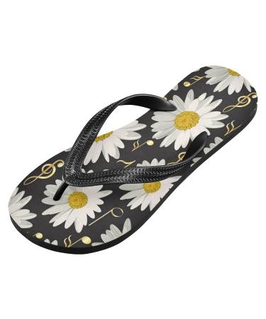 Mnsruu Gold Musical Note Daisy Flip Flops | XL Sandals & Slippers for Men & Women | Perfect for Home Hotel Spa & Travel - Buy Online on GoSupps.com